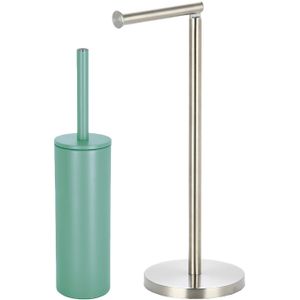 Spirella Badkamer accessoires set - WC-borstel/toiletrollen houder - metaal - groen/zilver - Luxe uitstraling