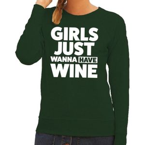 Girls just wanna have Wine tekst sweater groen voor dames - Feesttruien