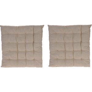 Set van 2x Stuks Stoelkussens/Zitkussens Beige Voor Binnen en Buiten 40 X 40 cm - Tuinstoel Kussens