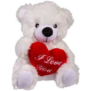 Moederdag knuffelbeertje I love you wit - Pluche teddybeer met hartje