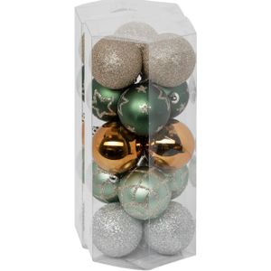 Kerstballen - 30x stuks - champagne/groen/oker - 5 cm - kunststof - Kerstbal
