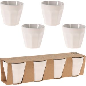 Excellent Houseware espresso/koffie kopjes - 8x - wit - porselein - 90 ml