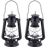 Set van 3x stuks olielamp/stormlantaarn zwart 11,7 x 15,7 x 24 cm - Camping / tuin lantaarn voor lampenolie