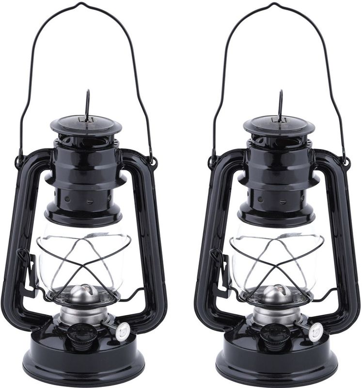Set van 3x stuks olielamp/stormlantaarn zwart 11,7 x 15,7 x 24 cm - Camping / tuin lantaarn voor lampenolie