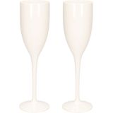 2x stuks onbreekbaar champagne/prosecco flute glas wit kunststof 15 cl/150 ml - Champagneglazen