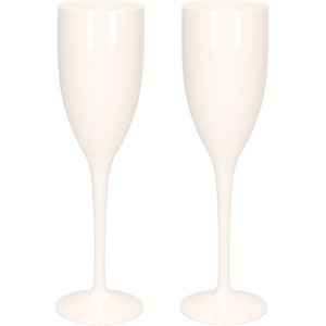 2x stuks onbreekbaar champagne/prosecco flute glas wit kunststof 15 cl/150 ml - Champagneglazen