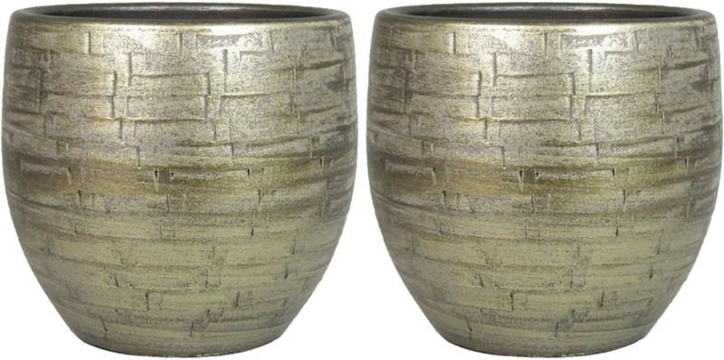 Set van 2x plantenpot/bloempot keramiek glans goud stones patroon - D16/H14 cm - Plantenpotten