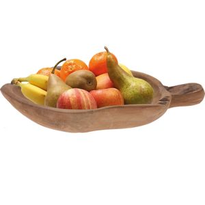 Fruitschaal teak hout blad vorm 35 x 22 cm - Fruitschalen