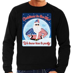 Zwarte foute Amerika kersttrui / sweater Christmas in USA we know how to party voor heren - kerst truien
