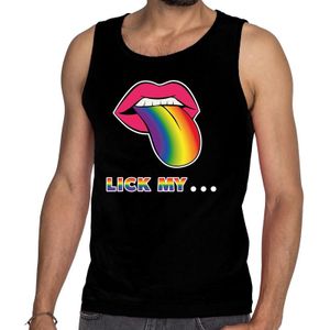 Lick my...regenboog gay pride tanktop/mouwloos shirt zwart heren - Feestshirts