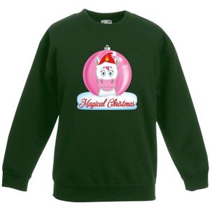 Kersttrui met roze eenhoorn kerstbal groen voor meisjes - kerst truien kind