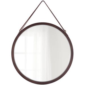 Wandspiegel aan ophangkoord  - rond - bamboe - frame kleur donkerbruin - 38 x 38 cm - Spiegels