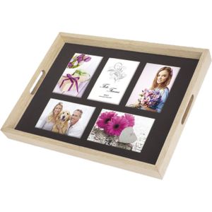 ZEP - Houten foto dienblad bruin formaat 44 x 34 cm voor 5 foto's - W0099