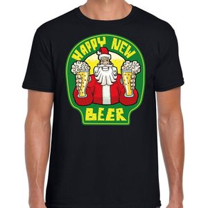 Zwart fout kerstshirt / t-shirt proostende Santa happy new beer voor heren - kerst t-shirts
