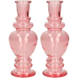 Kaarsen kandelaar Venice - 2x - gekleurd glas - helder roze - D5,7 x H15 cm