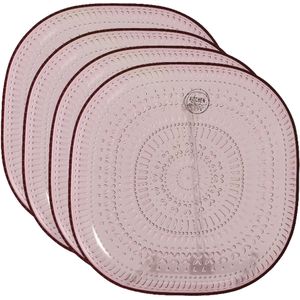 Ontbijtbord - 4x - roze - kunststof - 20,5 cm - campingbord - Campingborden