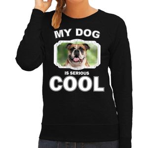 Britse bulldog honden sweater / trui my dog is serious cool zwart voor dames - Sweaters