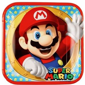 8x stuks Super Mario thema verjaardag bordjes - Feestbordjes