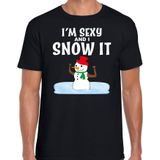 Foute humor Kerst t-shirt sexy sneeuwpop zwart voor heren - kerst t-shirts