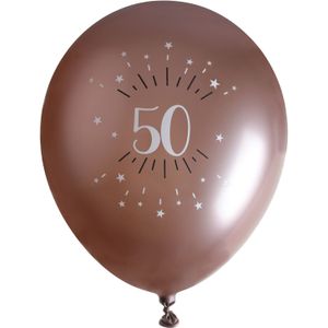 Verjaardag leeftijd ballonnen 50 jaar - 6x - rosegoud - 30 cm - Abraham/Sarah feestartikelen - Ballonnen