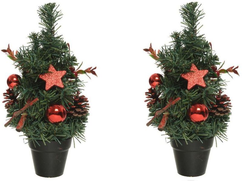 3x stuks mini kunst kerstbomen/kunstbomen met rode versiering 30 cm -  Kunstkerstboom (cadeaus & gadgets) | € 28 bij Primodo.nl | beslist.nl