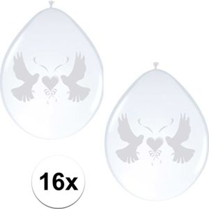 16x Witte duifjes bruiloft ballonnen - Ballonnen