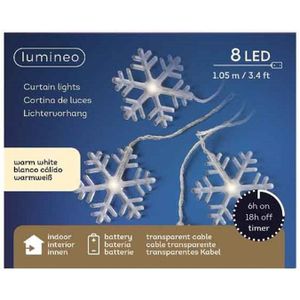 8 Lichtgevende LED sneeuwvlokken aan slinger 105 cm - Lichtsnoeren
