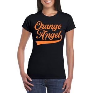 Verkleed T-shirt voor dames - orange angel - zwart - glitter - EK/WK voetbal supporter - Nederland - Feestshirts