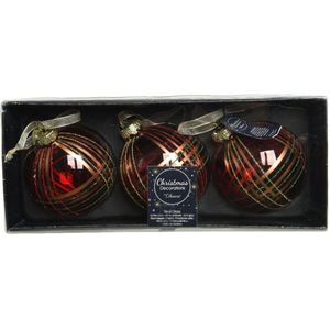 12x stuks luxe glazen kerstballen brass gedecoreerd rood 8 cm - Kerstbal