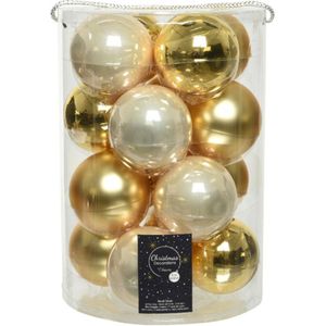 18x stuks glazen kerstballen goud en champagne 8 cm - Kerstbal