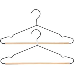 Set van 10x stuks kledinghangers metaal/hout zwart 44 x 19 cm - Kledingkast hangers/kleerhangers