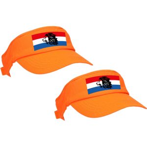 4x stuks oranje supporter / Koningsdag zonneklep met Nederlandse vlag en leeuw voor EK/ WK fans - Verkleedhoofddeksels