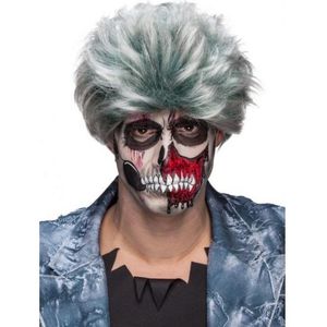 Grijze zombie halloween verkleed pruik voor heren - Verkleedpruiken