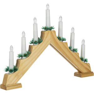 Kaarsenbrug - 42,5 x 4,5 x 32 cm - hout - met 7 led kaarsen - kerstverlichting figuur