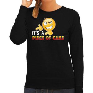 Funny emoticon sweater Its a piece of cake zwart dames - Feesttruien