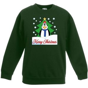 Kersttrui Merry Christmas pinguin groen kinderen - kerst truien kind