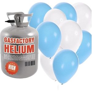 Helium tank met blauwe en witte ballonnen 50 stuks - Heliumtank