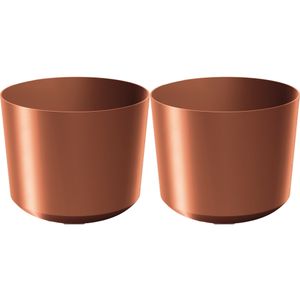 Prosperplast Plantenpot/Bloempot Babylon - 2x - Kunststof - Buiten/Binnen - Koper - D34 X H34 cm