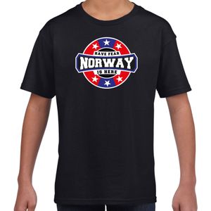 Have fear Norway is here / Noorwegen supporter t-shirt zwart voor kids - Feestshirts