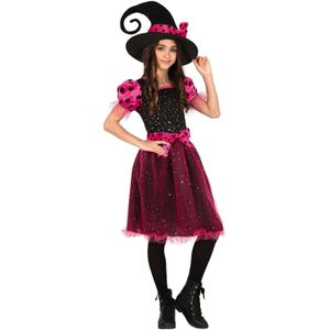 Heksen verkleed kostuum zwart/roze voor meisjes - Carnavalskostuums