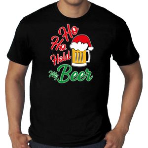 Grote maten Ho ho hold my beer fout Kerstshirt / outfit zwart voor heren - kerst t-shirts