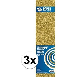 3x Knutsel alu-crepe vouw papier glitter goud 150 x 50 cm - Crepepapier
