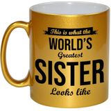 Gouden Worlds Greatest Sister cadeau koffiemok / theebeker 330 ml - feest mokken