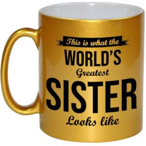 Gouden Worlds Greatest Sister cadeau koffiemok / theebeker 330 ml - feest mokken