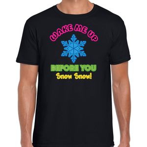 Apres ski t-shirt voor heren - wake me up before you snow snow - zwart - wintersport - Feestshirts