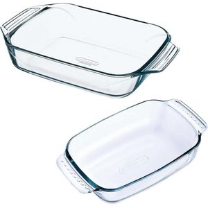 2x Glazen ovenschalen 0,7 en 1,4 liter - Ovenschalen