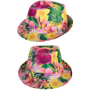 Verkleed hoedje voor Tropical Hawaii party - 2x - bloemen print - volwassenen - Carnaval/thema feest - Verkleedhoofddeksels
