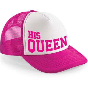 Snapback/cap voor dames - His Queen - roze/wit - feest pet - koningin - vrijgezellenfeest - Verkleedhoofddeksels