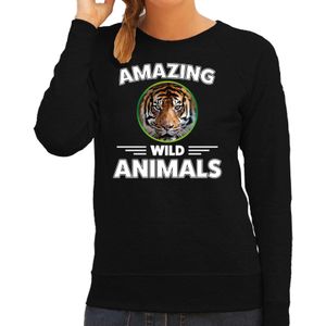 Sweater tijgers amazing wild animals / dieren trui zwart voor dames - Sweaters