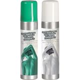 Guirca Haarspray/bodypaint spray - 2x kleuren - wit en groen - 75 ml - Verkleedhaarkleuring